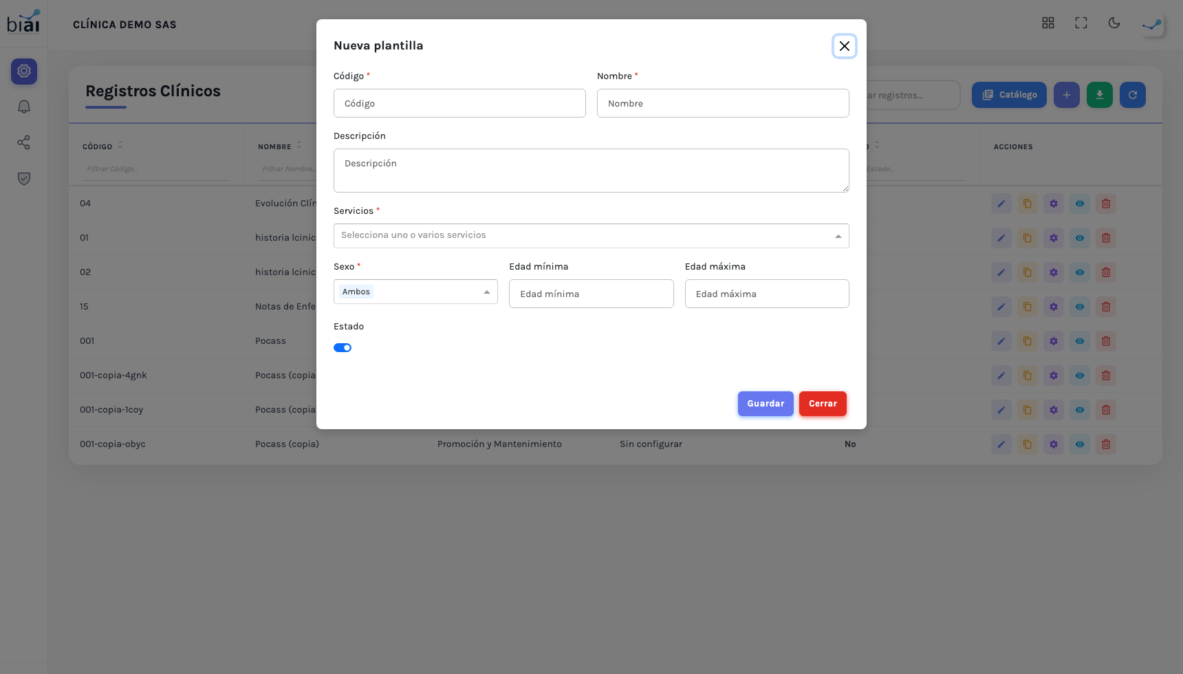Ficha de un registro clínico
