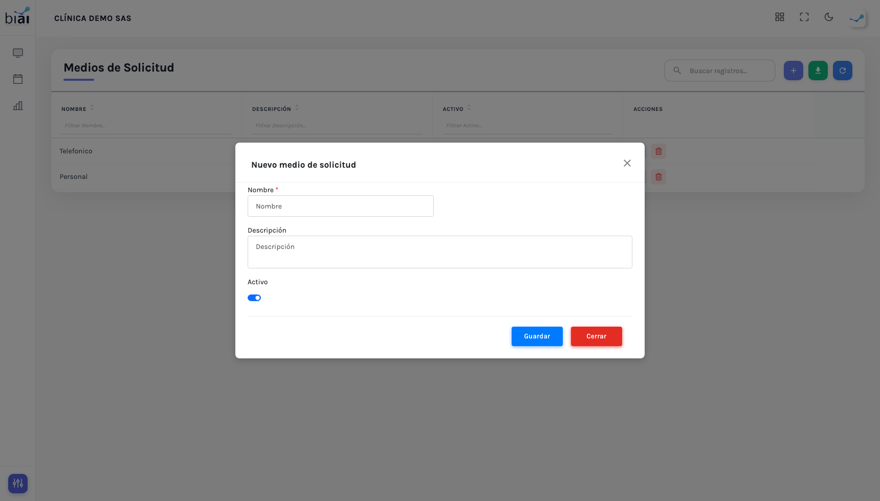 Formulario de Medios de Solicitud