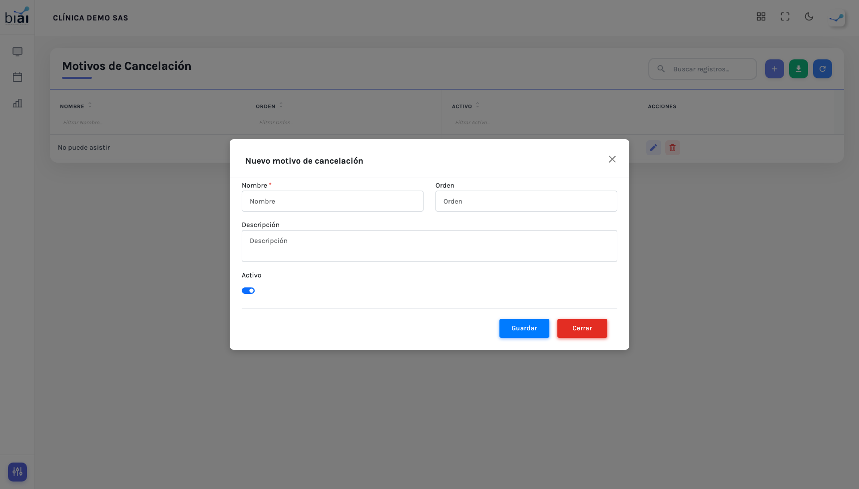 Formulario de Motivos de Cancelación