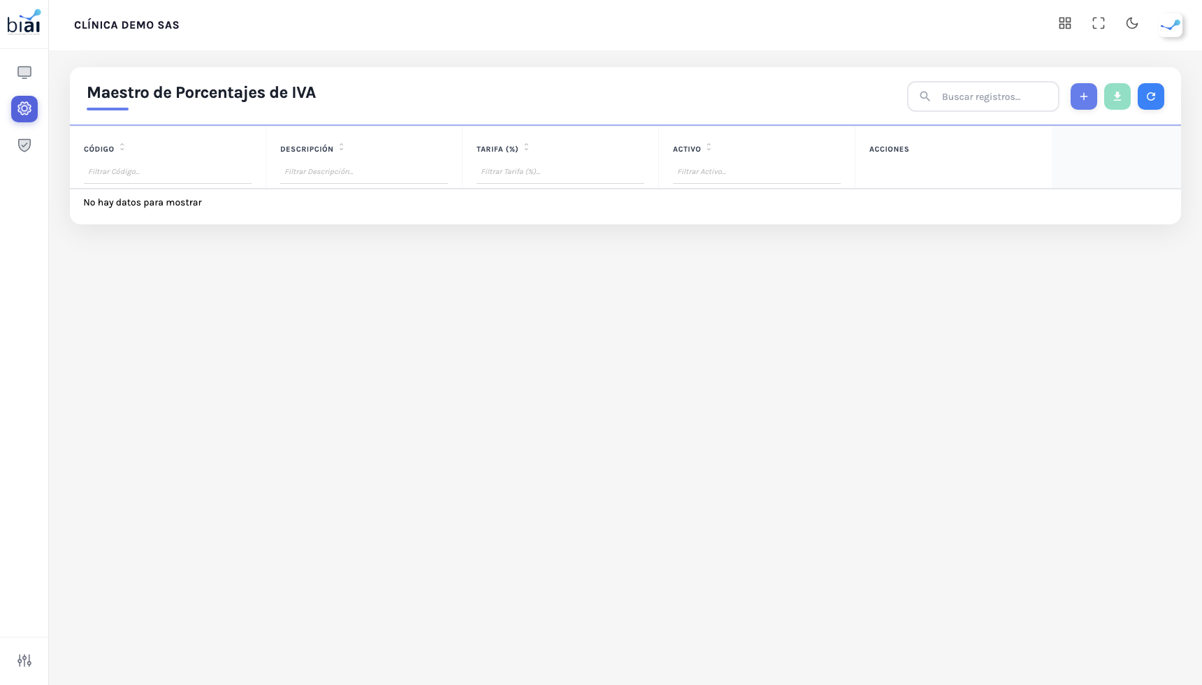 Maestro de Porcentajes de IVA